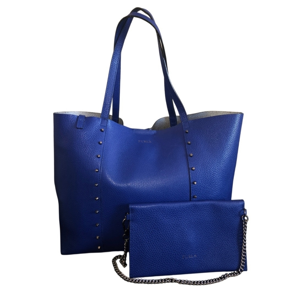 Furla Elle Rock Studded Royal Blue Tote &  Wallet / Clutch Set